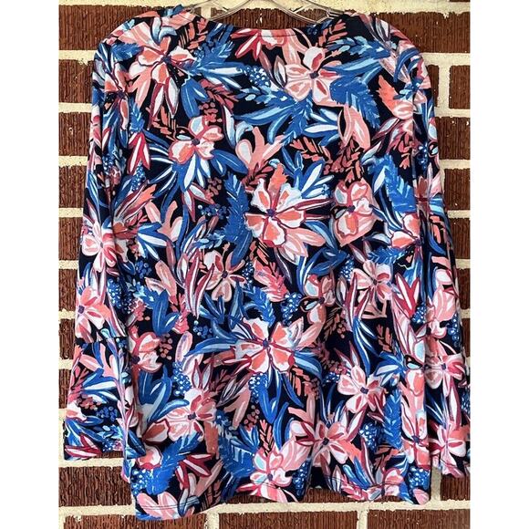 Palm Grove Floral Print Keyhole Neck Knit Top Size Large - Picture 2 of 4